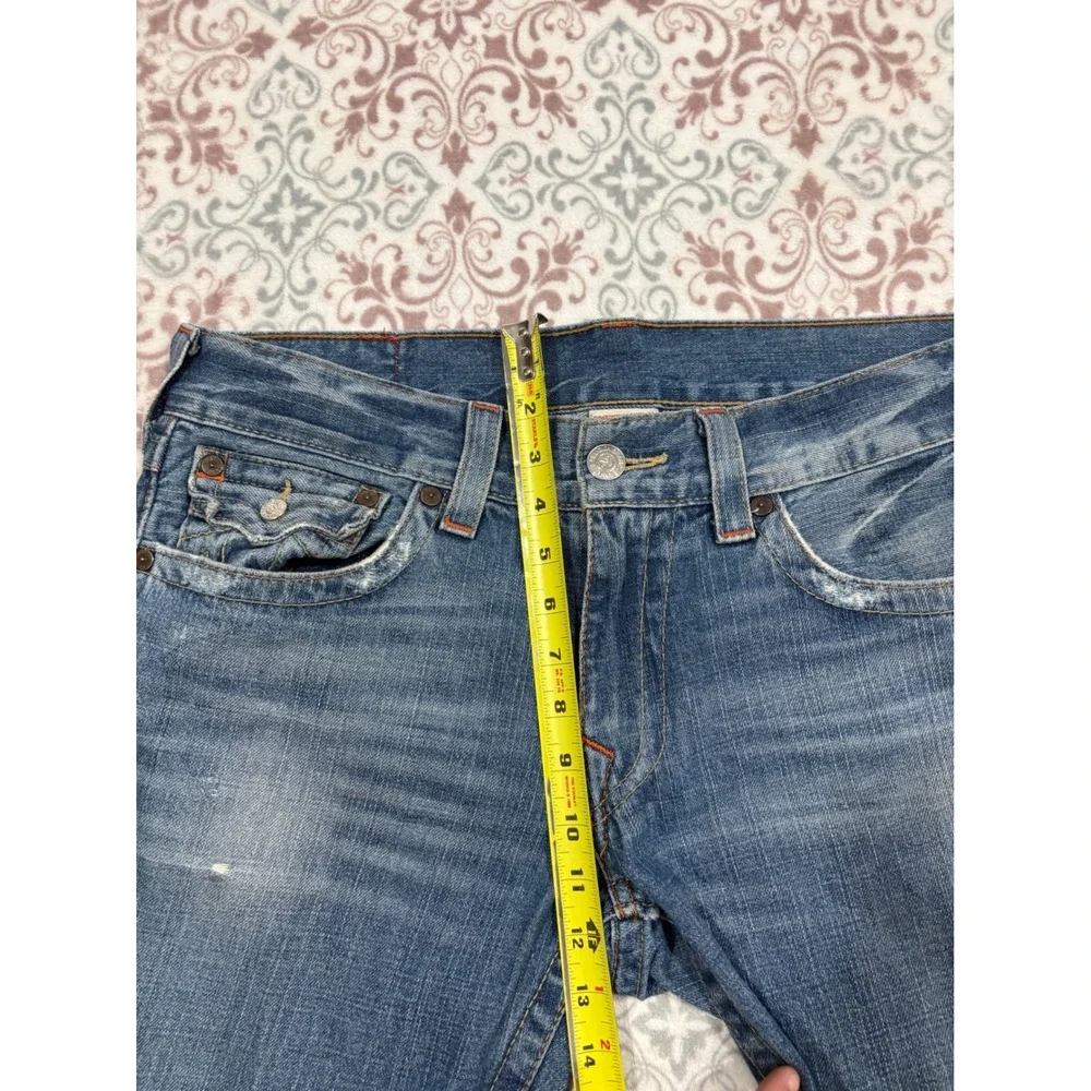 True Religion Ricky Straight Leg Distressed Blue Jeans Mens 33 Made in USA N3859